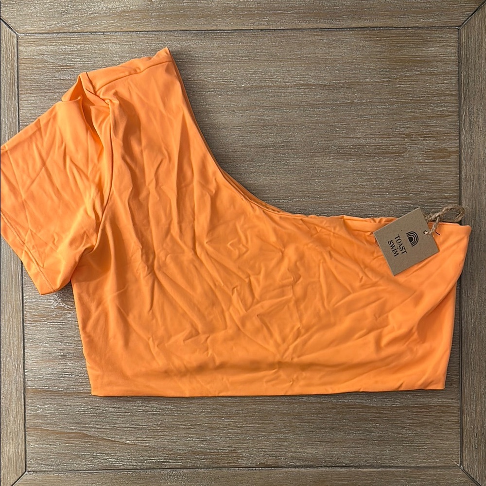 NWT Free People Toast Swim Orange Asymmetrical Swim Top, Sz XL